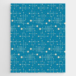Mid Century Atomic Age Pattern Celadon Blue, Peach and Light Yellow Jigsaw Puzzle