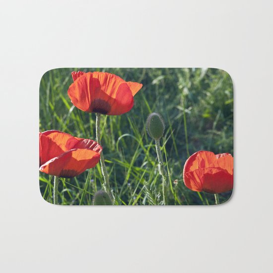 Red Poppies on the summer meadow Bath Mat