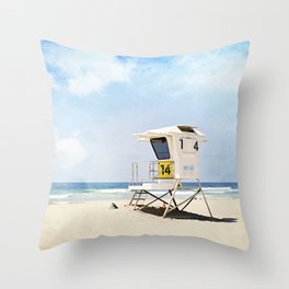 California Beach Photography, Lifeguard Stand San Diego, Blue Coastal Photograph Throw Pillow
