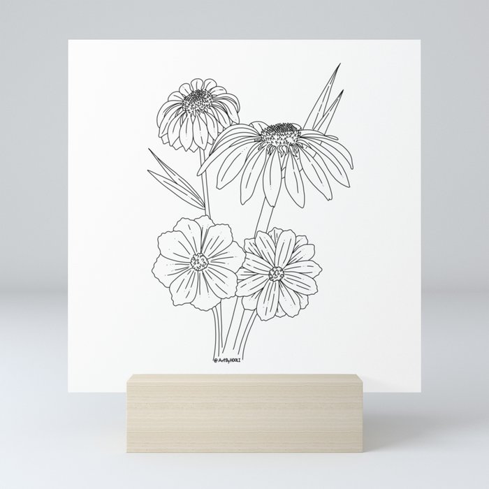 Cosmos and Coneflowers Mini Art Print