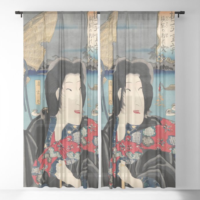 The Flames of Passion (Utagawa Kunisada) Sheer Curtain