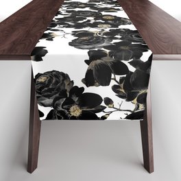 Modern Elegant Black White and Gold Floral Pattern Table Runner