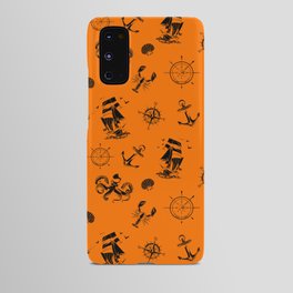 Orange And Black Silhouettes Of Vintage Nautical Pattern Android Case