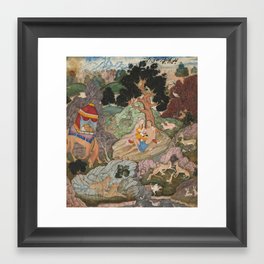 Layla and Majnun in the Wilderness with Animals - 16th Century Classical Hindu Art Framed Art Print | Wallhanging, Poster, Watercolor, Furniture, Ganesha, Hindu, Canvas, Buddhistart, Hinduism, Krishna 