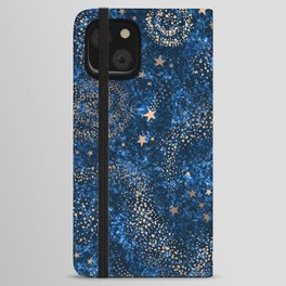 Magical Starry Night Sky Golden Cosmic Swirls iPhone Wallet Case