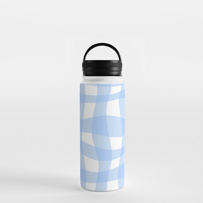Warped Checkered Gingham Pattern (sky blue/white) Water Bottle