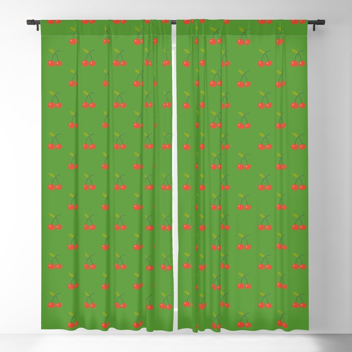 Cherry Seamless Pattern On Green Background Blackout Curtain