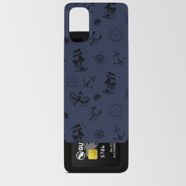 Navy Blue And Black Silhouettes Of Vintage Nautical Pattern Android Card Case