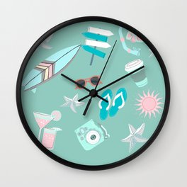 cute girly pink teal turquoise blue starfish sufer summer beach life Wall Clock
