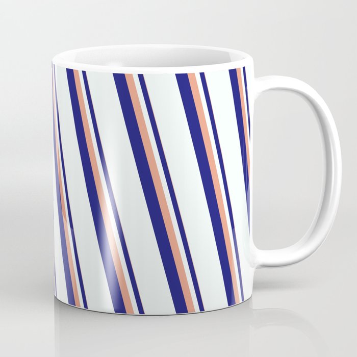 Dark Salmon, Midnight Blue & Mint Cream Colored Stripes Pattern Coffee Mug