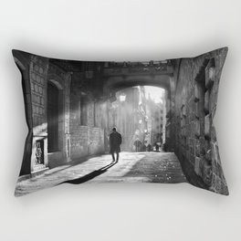 Rays of sun; European cobblestone cityscape black and white photograph / photography Rectangular Pillow