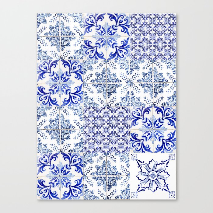 Azulejo VIII - Portuguese hand painted blue tiles - Travel photography by Ingrid Beddoes Canvas Print
