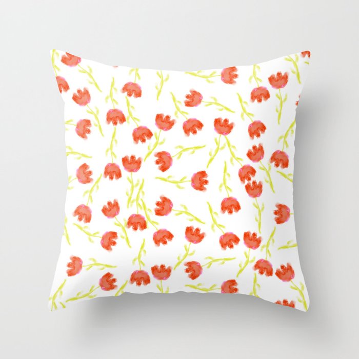 Trendy Hand Painted Yellow Pink Red Watercolor Tulips Floral  Throw Pillow