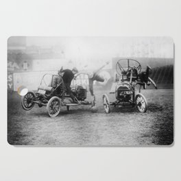 Boys being boys; Auto polo, Coney Island, New York, ca. 1913 black and white photograph - photography - photographs Cutting Board
