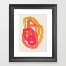 Funky Retro 70's Style Pattern Orange Pink Greindent Striped Circles Mid Century Colorful Pop Art Framed Art Print