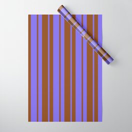 [ Thumbnail: Medium Slate Blue & Brown Colored Stripes/Lines Pattern Wrapping Paper ]