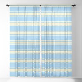 [ Thumbnail: Light Sky Blue and Light Yellow Colored Stripes Pattern Sheer Curtain ]