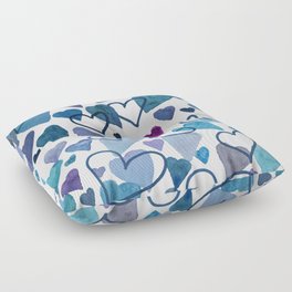 Watercolour Hearts Blue Floor Pillow