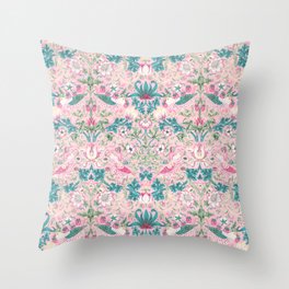 William Morris Strawberry Thief Candy Pink Teal Throw Pillow