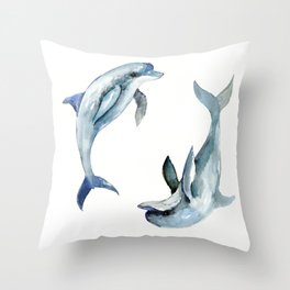 Dolphin, Two Dolphins, chidlren room decor illustration dolphin art Throw Pillow