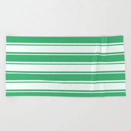 [ Thumbnail: Sea Green and Mint Cream Colored Pattern of Stripes Beach Towel ]