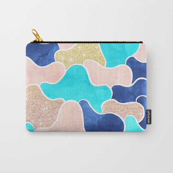 Color block faux gold turquoise pink watercolor Carry-All Pouch