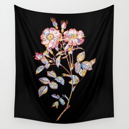 Floral Sweetbriar Rose Mosaic on Black Wall Tapestry