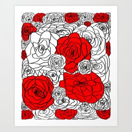White & Red Rose Bush Art Print