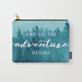 And So The Adventure Begins - Turquoise Forest Carry-All Pouch | Pattern, Popart, Forest, Nature, Mountains, Digital, Adventure, Wanderlust, Quote, Painting 