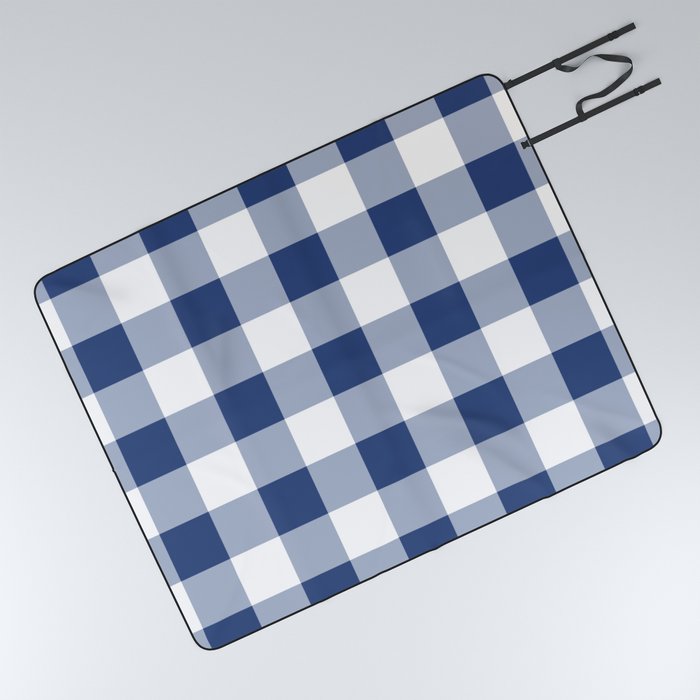 Navy Gingham Pattern Picnic Blanket