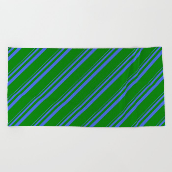 Royal Blue and Green Colored Stripes/Lines Pattern Beach Towel