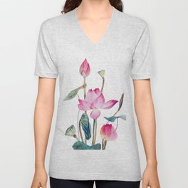 Lotus in Watercolor #1 V Neck T Shirt