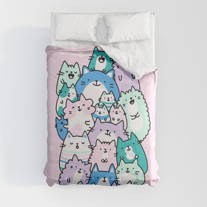 Pastel Pile of Cats Comforter