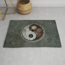 Industrial Steampunk Yin Yang with Gears Rug
