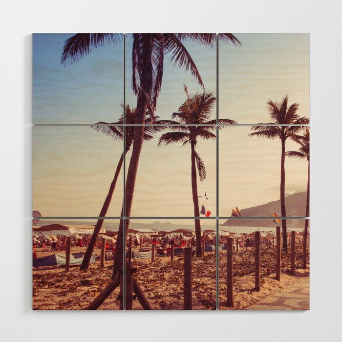 Brazil Photography - Palm Trees By The Crowded Beach Wood Wall Art