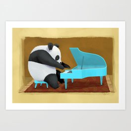 Panda Cub Plays Piano Art Print