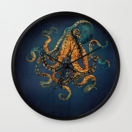 Underwater Dream IV Wall Clock | Graphicdesign, Navy, Aqua, Watercolor, Ocean, Gold, Digital, Water, Blue, Sea 