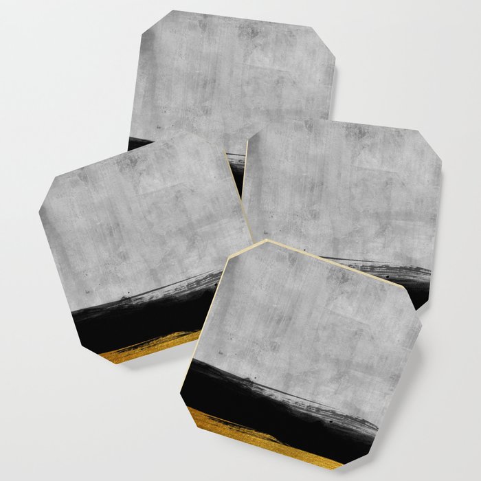 Black and Gold grunge stripes on modern grey concrete abstract backround I - Stripe - Striped Coaster