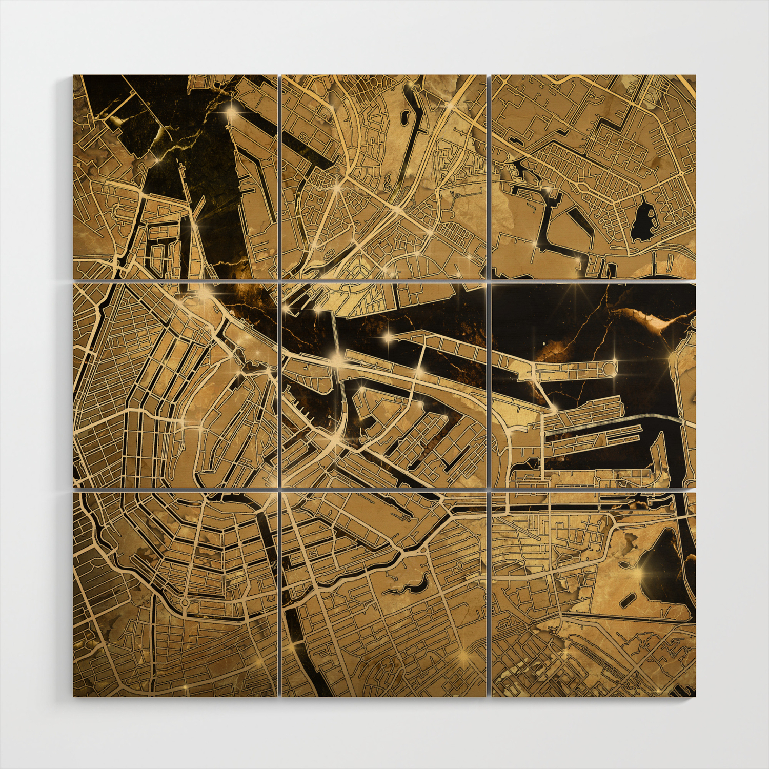 Amsterdam Map Gold Wood Wall Art By Bekimart Society6