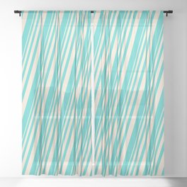 [ Thumbnail: Beige and Turquoise Colored Lines Pattern Sheer Curtain ]
