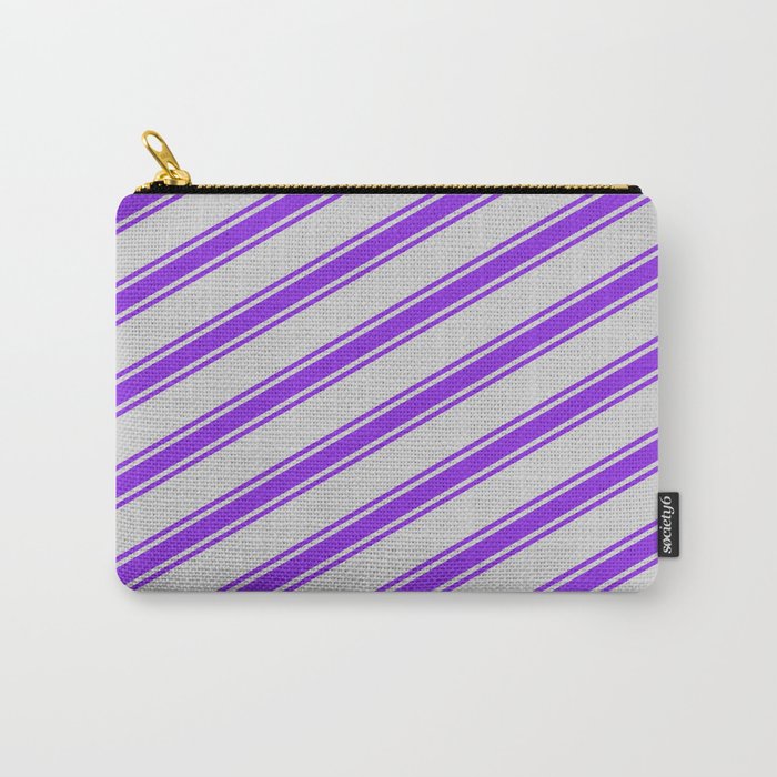 Light Grey & Purple Colored Lined Pattern Carry-All Pouch