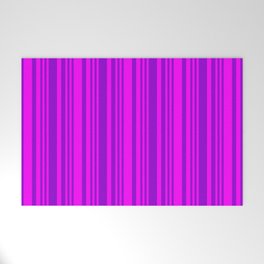 [ Thumbnail: Fuchsia & Dark Violet Colored Lined Pattern Welcome Mat ]