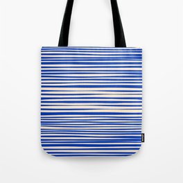 Natural Stripes Modern Minimalist Pattern in Bright Blue and Cream Tote Bag