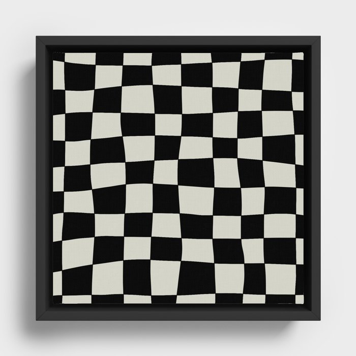 Hand Drawn Checkerboard Pattern (black/cream) Framed Canvas
