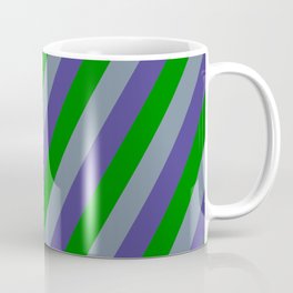 [ Thumbnail: Light Slate Gray, Dark Slate Blue & Green Colored Lines/Stripes Pattern Coffee Mug ]