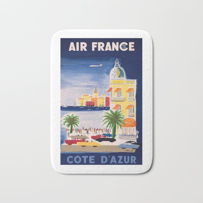 1952 Air France Cote D'Azur Travel Poster Bath Mat