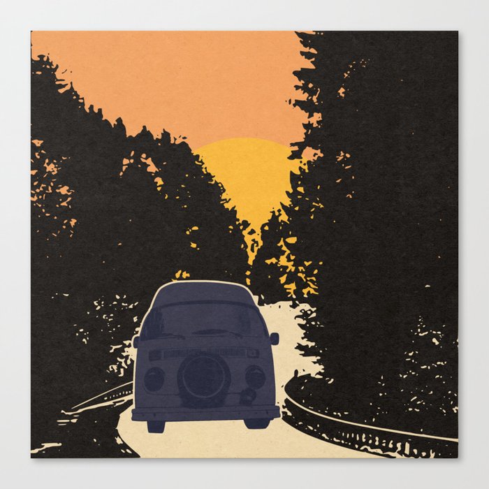 Van on Forest Road at Sunset Canvas Print
