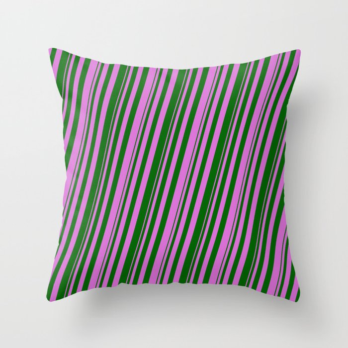 Orchid & Dark Green Colored Lined/Striped Pattern Throw Pillow