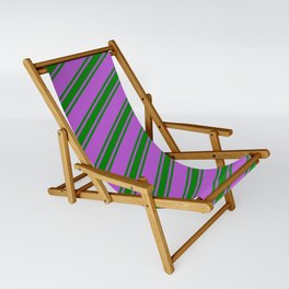 [ Thumbnail: Orchid and Green Colored Lined/Striped Pattern Sling Chair ]