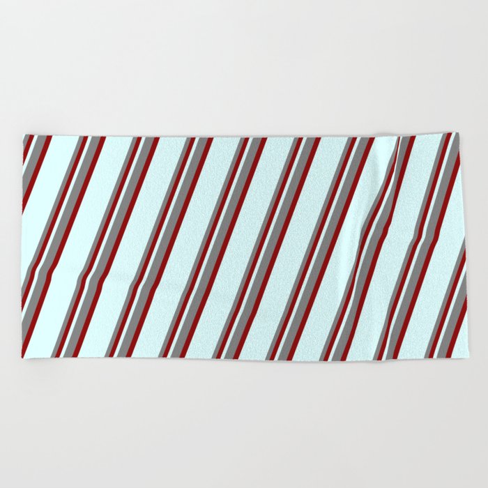 Grey, Dark Red & Light Cyan Colored Stripes/Lines Pattern Beach Towel